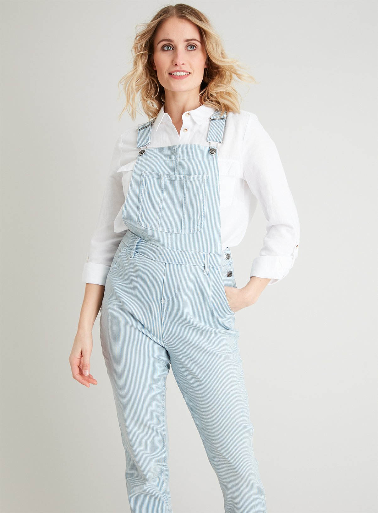 womens striped dungarees